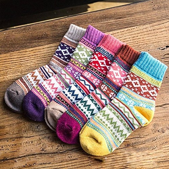 5 Pairs a set Womens Winter Knit Crew Socks - Picture 6 of 8
